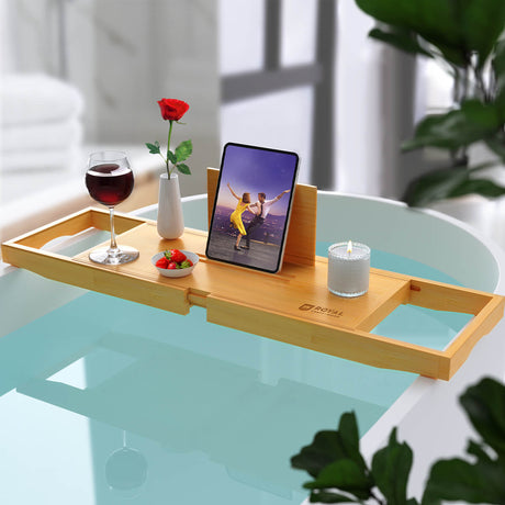 bamboo bath tray over the bath